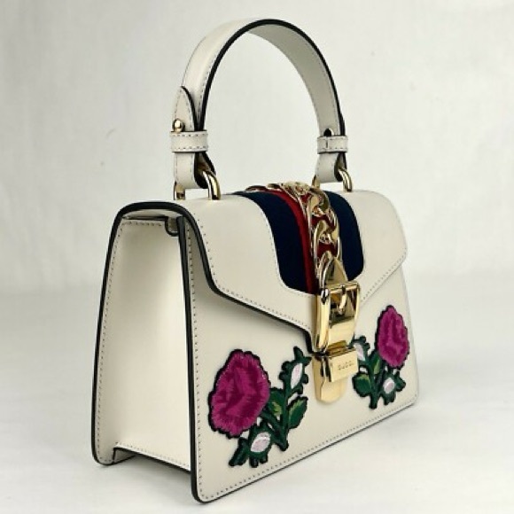 Gucci Sylvie Embroidered Top Handle Mini Bag - White Leather - Rare & Authentic - Picture 7 of 16